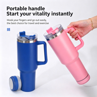 Gobelet isotherme en acier inoxydable à double paroi de 40 oz avec haut-parleur musical, poignée et paille, tasse de voyage anti-fuite