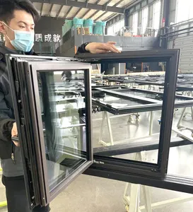 LVDUN Slim-line Design Black Window Glass Double And Triple Glazing Grey Handle Thermal Break Aluminium Tilt And Turn Windows