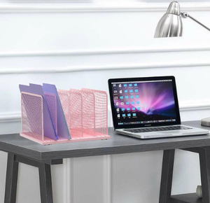Desk File Organizer Upright Mesh Desktop Organizer File Sorter Office Organization File Holder for Home Office Classroom <b>Pink</b> - Product Image 4
