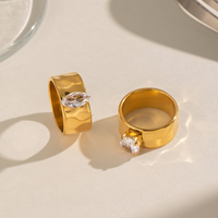 X&L Moderner Breiter Zirkon-Ring 18K Vergoldeter Edelstahl Statement Trendiger Schmuck für Damen Party Verlobung