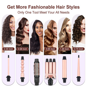 Tùy chỉnh lớp phủ gốm hoán đổi cho nhau uốn sắt 11 trong 1 Ba LED tóc Curler Con lăn bàn chải nóng Lược Công cụ thiết lập - Product Image 2