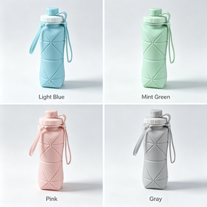 Bouteille d'eau pliable en silicone réutilisable de 600 ml, anti-fuite, design sportif, avec corde et bouchon à vis, unisexe, pour usage extérieur - Product Image 6