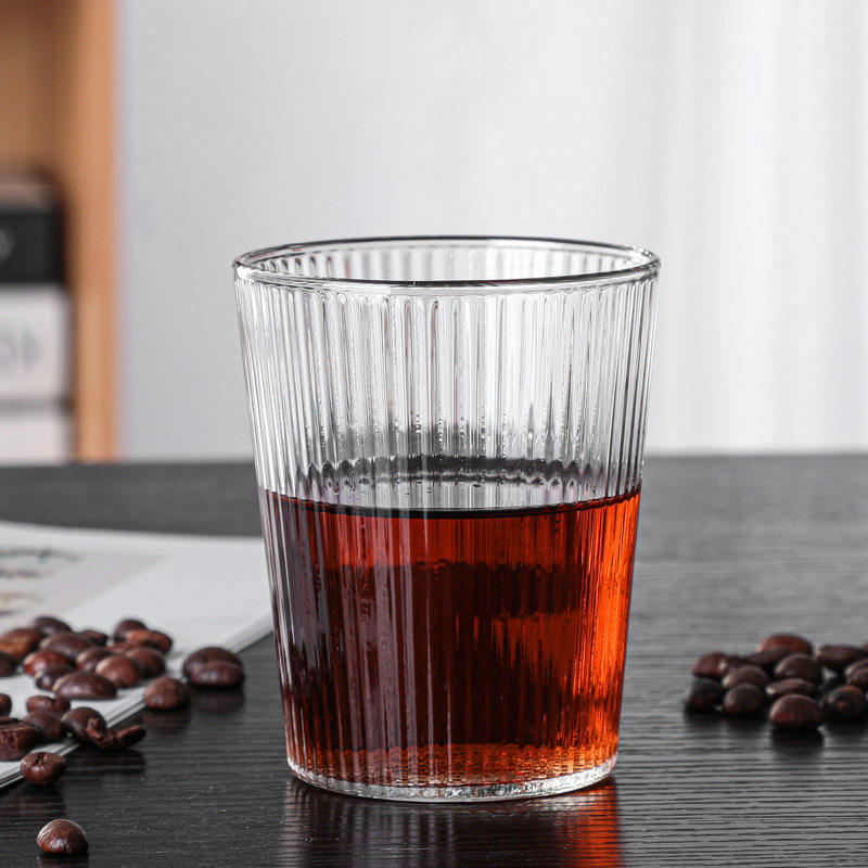 200~300ml high borosilicate glass coffee cup striped glass cup