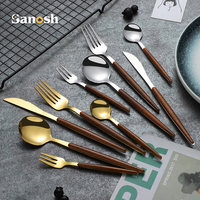 SANOSH Restaurant Qualité Couverts Ensemble En Acier Inoxydable Cuillère Fourchette Couteau avec Manche En Bois En Plastique Élégant Argent Couverts