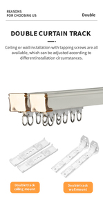 Ezcasch Rail de rideau en aluminium <span class=keywords><strong>blanc</strong></span> de 1,5 m, système d'intimité à fixation au <span class=keywords><strong>plafond</strong></span> pour balcons et cloisons (2 rails) avec crochets de rideau - Product Image 6