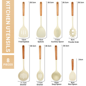 8: أواني طبخ من السيليكون طقم أواني طهي غير لاصقة ملعقة مضارب مجرفة مقبض خشبي للمطبخ - Product Image 2