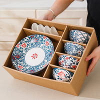 Ventes directes d'usine ensemble de vaisselle en céramique rétro japonais bols, cuillères et assiettes ménagers