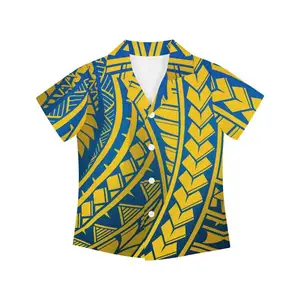 Kinderen Hawaiian Shirt Tropisch Strand Polynesische Chief Tattoo Totem Korte Mouw Aangepaste Groothandel Kwaliteit Tops Button-Up Shirts