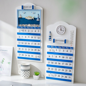 Calendario Perpetuo de Madera Estilo Mediterráneo, Decoración de Pared Rectangular de MDF, Diseño Escénico, Paquete Individual - Product Image 2