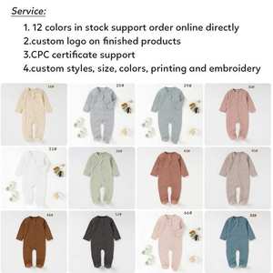 Toptan CPC sertifikası 12 renkler ile maç renk kafa şapka organik pamuk bebek Layette bebek giyim Romper bebek büyümek - Product Image 2