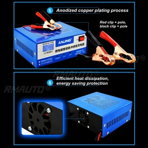 เครื่องชาร์จแบตเตอรี่อัตโนมัติ ANJING AJ-618E 130V-250V 200AH พร้อมระบบซ่อมแซมแบตเตอรี่แบบพัลส์อัจฉริยะ 12/24V - Product Image 2