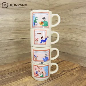 Gift For Mother And Father Logo Custom Japanese Cartoon Stackable Ceramic Coffee Mugs