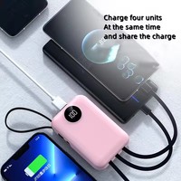 Chargeur portable avec écran LED 10000mAh avec câbles intégrés, batterie externe à charge rapide avec 4 sorties et 2 entrées