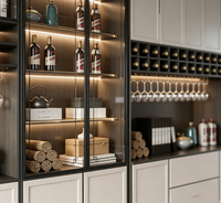 Armoire à vin murale intégrée moderne sur mesure avec éclairage LED, porte vitrée et rangement pour bouteilles