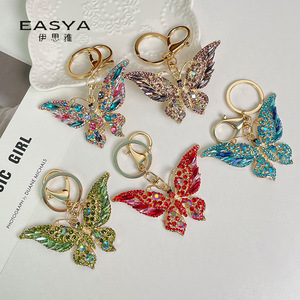 Retro New Crystal Rhinestone Butterfly Keychain Creative Metal Light Pendant Fashion Animal Insect Small Gift DM Brand Model