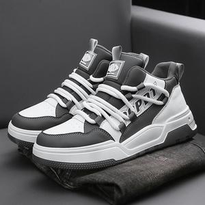 High Top Men's Sneakers Solid <b>Round</b> Toe Lace Up Synthetic Upper Rubber Outsole <b>Cushioned</b> EVA Midsole Autumn Casual Shoes - Product Image 2