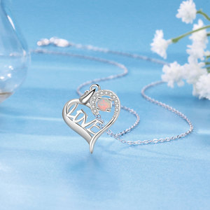 Dainty Created <b>Opal</b> Heart <b>Necklace</b> S925 Sterling Silver CZ Micro Pave Engagement Wedding Anniversary Gift Rhodium Plated - Product Image 6