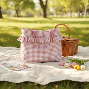 Borse Tote da Donna Classiche in Tessuto Gingham di Alta Qualità, Riutilizzabili per Viaggi e Shopping - Product Image 2