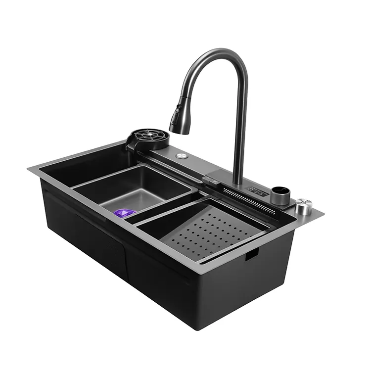 Tek kase hidroelektrik LED lavabo akıllı piyano Dancerain Nano paslanmaz çelik yeni mutfak lavabo