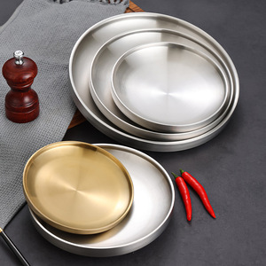 Chef Meis Stainless Steel Plate 304 Double Layer Round Gold Dinner Plate For Restaurant Hotel Meals - Product Image 2