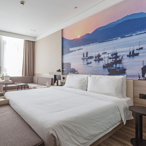 Ensemble de chambre d'hôtel moderne et minimaliste, lit king size en MDF avec tête de lit capitonnée intégrée et tables de chevet, pour hôtel 3 étoiles - Product Image 6
