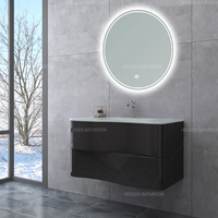 Ensemble de meuble-lavabo de salle de bain moderne en PVC incurvé avec fermeture douce, lignes élégantes, vasque