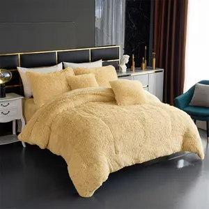 Wholesale 6PCS Heated Long Hair Fluffy Bedding Set Luxury Faux Fur Plush Duvet Cover Pillowcase Flannel Bed Sheet