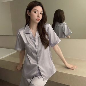 Pijamas Mujer Sexy Explosivo <span class=keywords><strong>de</strong></span> gama alta Estilo <span class=keywords><strong>novio</strong></span> Espiga Pantalones cortos <span class=keywords><strong>de</strong></span> manga corta Pijamas <span class=keywords><strong>Traje</strong></span> <span class=keywords><strong>de</strong></span> Casa Pijama <span class=keywords><strong>de</strong></span> seda <span class=keywords><strong>Traje</strong></span> - Product Image 4