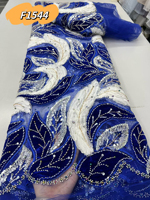 Tissu en tulle noir F1544 en gros avec broderie de feuilles 3D perlées et sequins, patchwork en maille avec velours pour robe de soirée africaine
