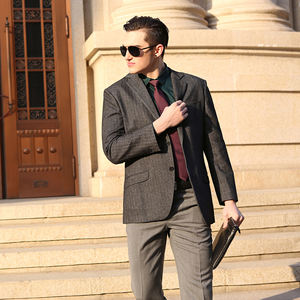 Set da <span class=keywords><strong>uomo</strong></span> 2 pezzi di alta qualità tessuto 50% lana classico <span class=keywords><strong>blazer</strong></span> e pantaloni da lavoro <span class=keywords><strong>blu</strong></span> <span class=keywords><strong>Navy</strong></span> a spina di pesce - Product Image 6