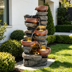 Fuente de Agua en Cascada con Cinco Cuencos de Cobre y Piedra de Pizarra Apilada para Jardín y Césped, Decoración al por Mayor - Product Image 6