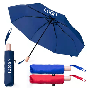 Obrain Custom Folding Umbrella Eco-Friendly RPET Aluminum Fiberglass Frame Wood Handle Manual Control UV Sun Protection