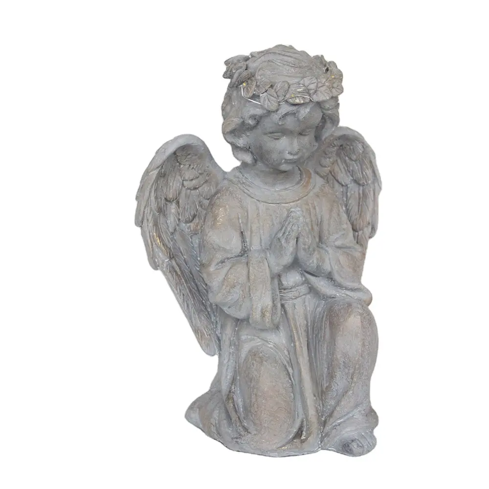 Vintage grande jardim ao ar livre Decors Mão Esculpida Bênção Anjo com Luz Solar Rezando Bonito Resina Cherub Estátua