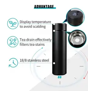 Botella termo de agua de acero inoxidable, marca de tiempo de diseñador, recordatorio con pantalla LED de temperatura, botella inteligente