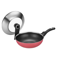 Wokpan zonder PFOA, honingraatstructuur, food grade 304 roestvrij staal, met deksel, voor gebruik in restaurants, hotels en keukens.