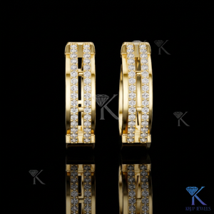 Lab Grown CVD HPHT Diamond Double Row Pave Huggie <b>Hoop</b> <b>Earrings</b> Cutout Track 14K <b>Solid</b> Gold Fine Women Wedding Jewellery - Product Image 1
