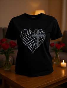 T-shirt da donna a maniche corte per San Valentino, stampa cuore incrociato, girocollo, casual, 100% cotone, traspirante e leggera - Product Image 2