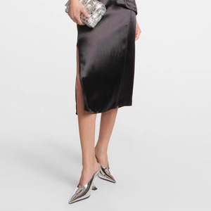<span class=keywords><strong>Mules</strong></span> à talons en cuir verni métallisé pour femmes Sandales à talons compensés à bout pointu Femme Mule à enfiler Talon habillé Escarpins à la mode - Product Image 6