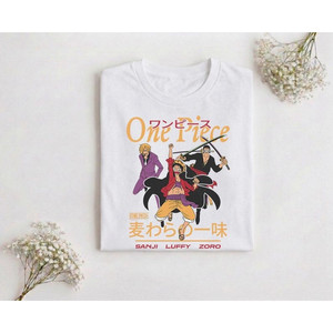 Camiseta de Anime One Piece con Diseño de Sanji, Luffy, Zoro y Kanji para Hombre - Product Image 1