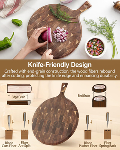 Planche à découper ronde en bois d'acacia à grain traversant, avec poignée, pour cuisine, pain, pizza, charcuterie – Meilleure vente - Product Image 4