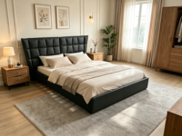 Lit rembourré avec vérin à gaz et grand rangement, tête de lit capitonnée à grille carrée, tailles Queen et King, mobilier de chambre