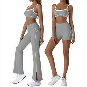 Traje Deportivo de Dos Piezas Hao Qian para Mujer, Transpirable, de Spandex/Nailon, para Verano, Levanta Glúteos, con Contraste de Color, para Deportes al Aire Libre - Product Image 1
