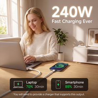 Kabel USB C ke USB C 240W PD, Kabel Data Pengisian Cepat USB2.0 Tipe C 5A dengan Jalinan Nilon untuk Laptop, Tablet, Ponsel Android