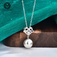 Collier en argent sterling 925 avec nœud en forme de cœur, perle de coquille de 10 mm et pendentif en moissanite de 3 mm pour femmes, bijoux fins