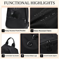 Sac à dos pour femme en tissu nylon avec poche avant, emblème rond, pour usage quotidien, bretelles réglables, OEM ODM, vente en gros, MOQ 10 pièces