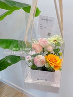 Caja de Regalo Cuadrada Portátil de Cartón Blanco para Ramos, Acabado Laminado, DIY Hecho a Mano, Panorámica, para Flores Frescas o Secas