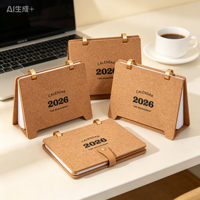 Calendrier de bureau en bois avec couverture en liège, imprimé offset sur papier d'art de qualité supérieure, pour fournitures de bureau