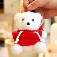 Porte-clés ours en peluche moelleux avec logo personnalisé OEM, ours en peluche avec capuche et logo imprimé sur mesure, breloque de sac, cadeau souvenir d'entreprise