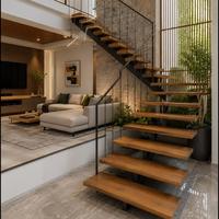 Escalier à monolier ouvert avec marches en bois massif et support structurel minimal pour intérieurs modernes