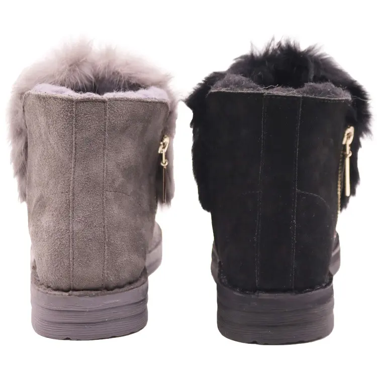 Top Selling Cow Suede Lining Sheepskin Natural Racoon Fur Outside Antiskid Women snow shoes winter